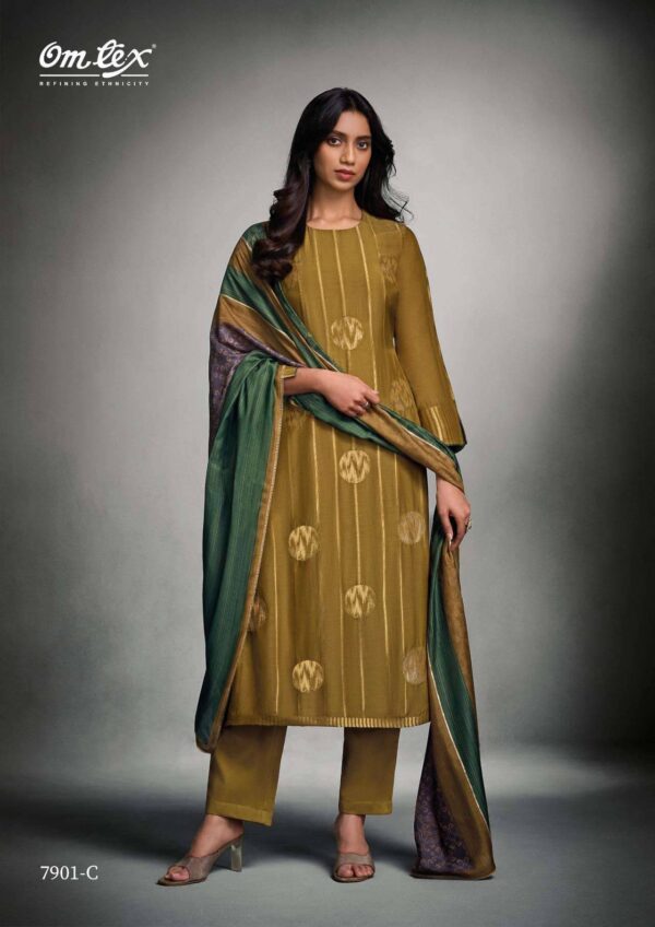 My Fashion Road Omtex Tisha Trends Latest Style Muslin Jacquard Suit | 7901- C