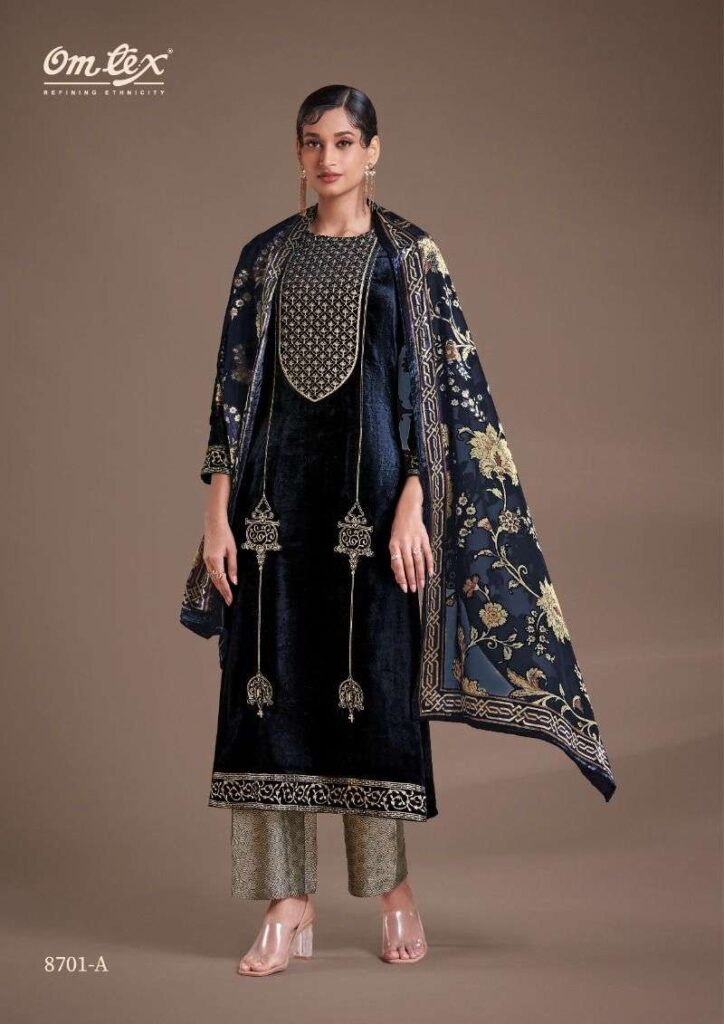My Fashion Road Omtex Ritha Vol 24 Wedding Wear Velvet Designer Suit | 8701-A