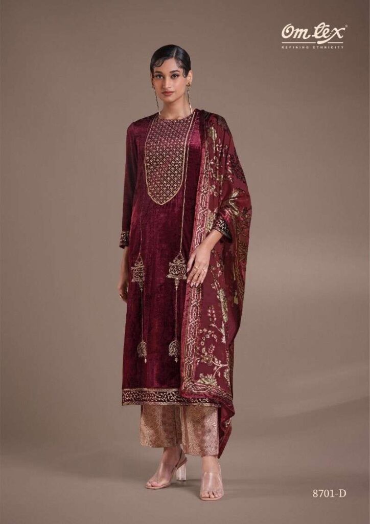 My Fashion Road Omtex Ritha Vol 24 Wedding Wear Velvet Designer Suit | 8701-D
