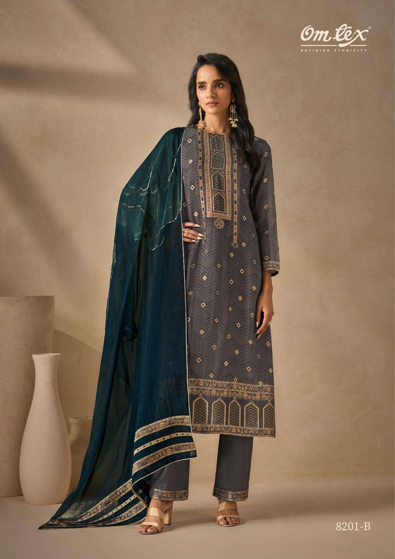 My Fashion Road Omtex Kivira Digital Prints Jacquard Silk Suit | 8401-B My Fashion Road Omtex Kivira Digital Prints Jacquard Silk Suit | 8401-B