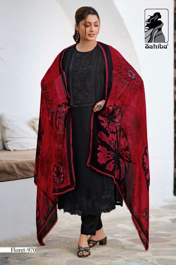 My Fashion Road Sahiba Floret Designer Work Organza Silk Suit – 970