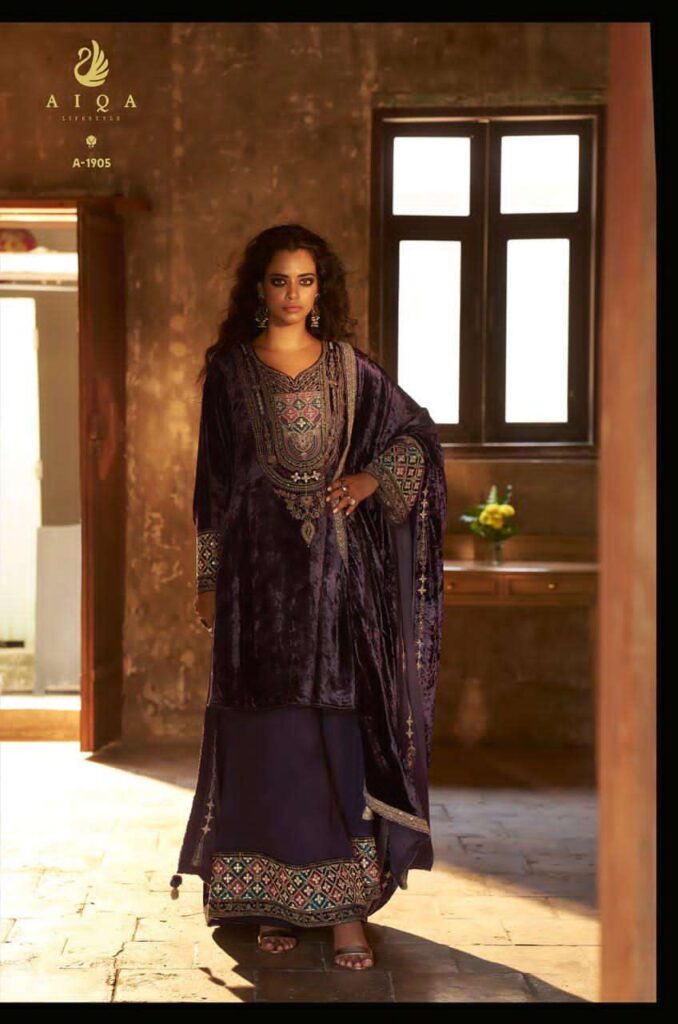 My Fashion Road Aiqa Shuijing Pure Viscose Velvet Designer Suit | A – 1906