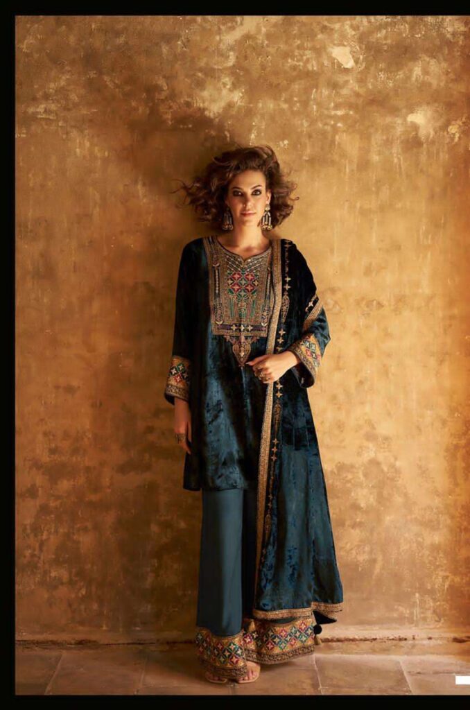 My Fashion Road Aiqa Shuijing Pure Viscose Velvet Designer Suit | A – 1902