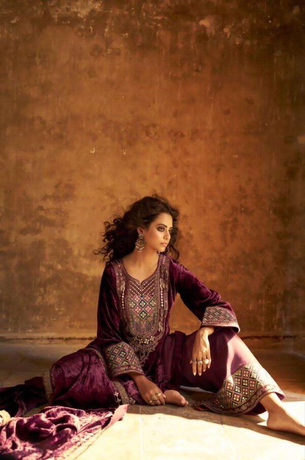 My Fashion Road Aiqa Shuijing Pure Viscose Velvet Designer Suit | A – 1903
