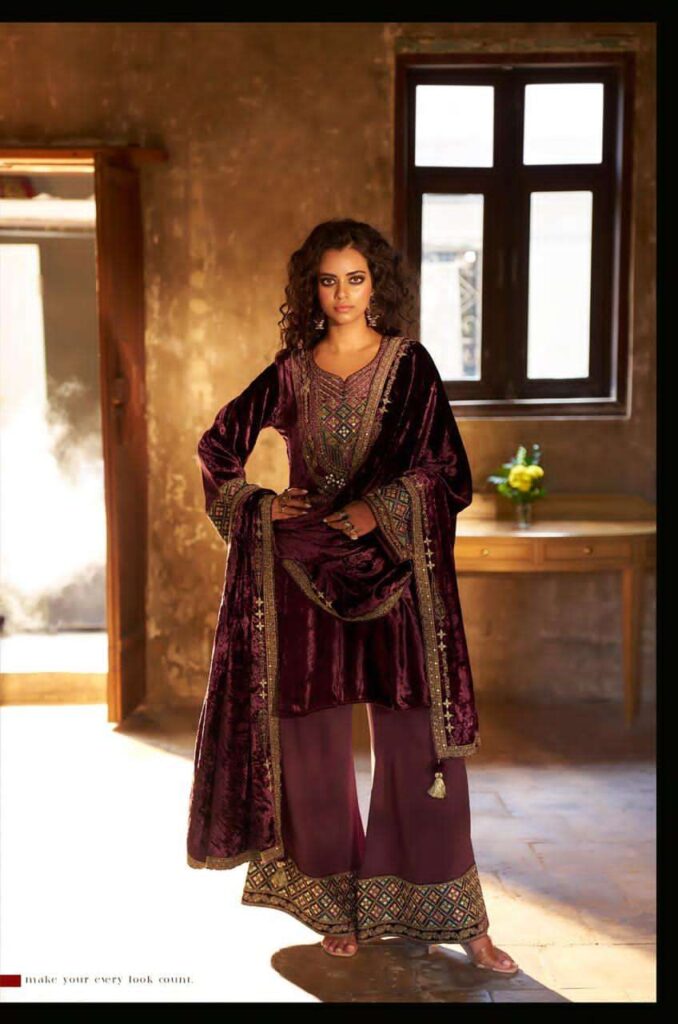 My Fashion Road Aiqa Shuijing Pure Viscose Velvet Designer Suit | A – 1903