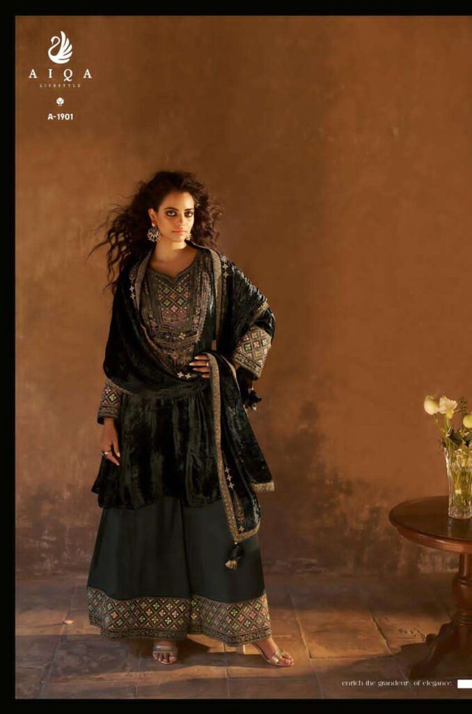 My Fashion Road Aiqa Shuijing Pure Viscose Velvet Designer Suit | A – 1901