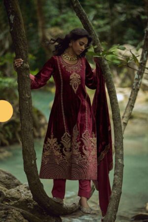 My Fashion Road Aiqa The Goddess Partywear Velvet Designer Latest Suit | A – 2204