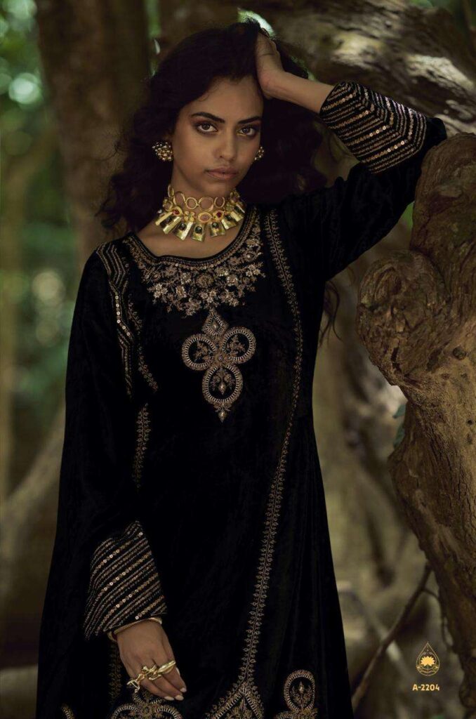 My Fashion Road Aiqa The Goddess Partywear Velvet Designer Latest Suit | A – 2205