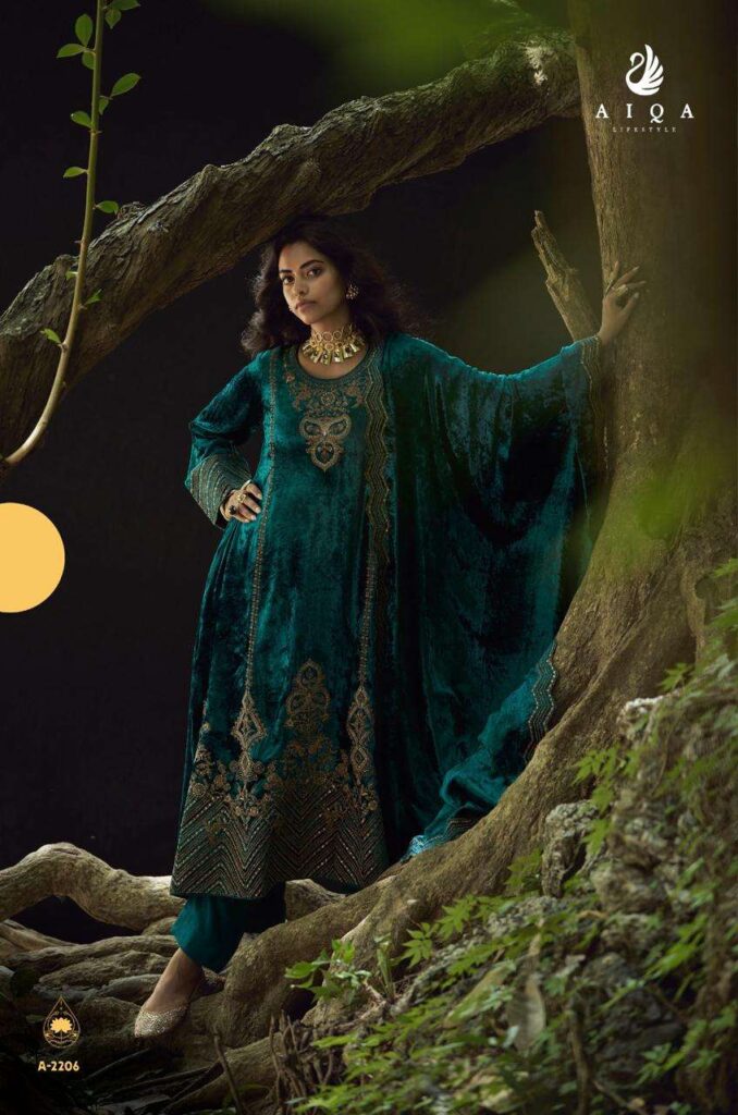 My Fashion Road Aiqa The Goddess Partywear Velvet Designer Latest Suit | A – 2206