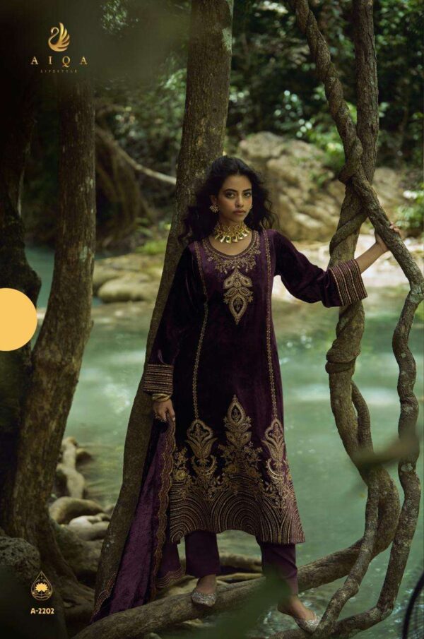 My Fashion Road Aiqa The Goddess Partywear Velvet Designer Latest Suit | A – 2202