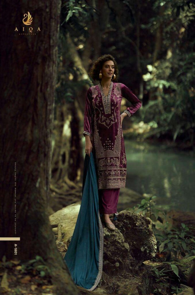 My Fashion Road Aiqa The Lady Of The Lake Latest Designer Velvet Partywear Dress | A – 1801