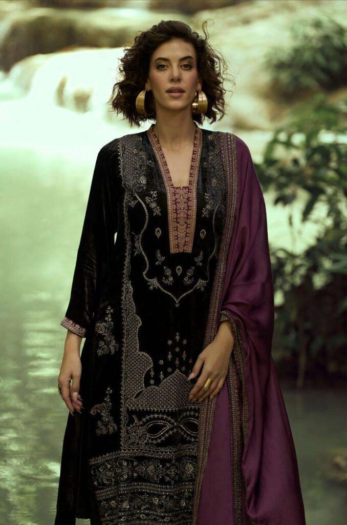 My Fashion Road Aiqa The Lady Of The Lake Latest Designer Velvet Partywear Dress | A – 1803