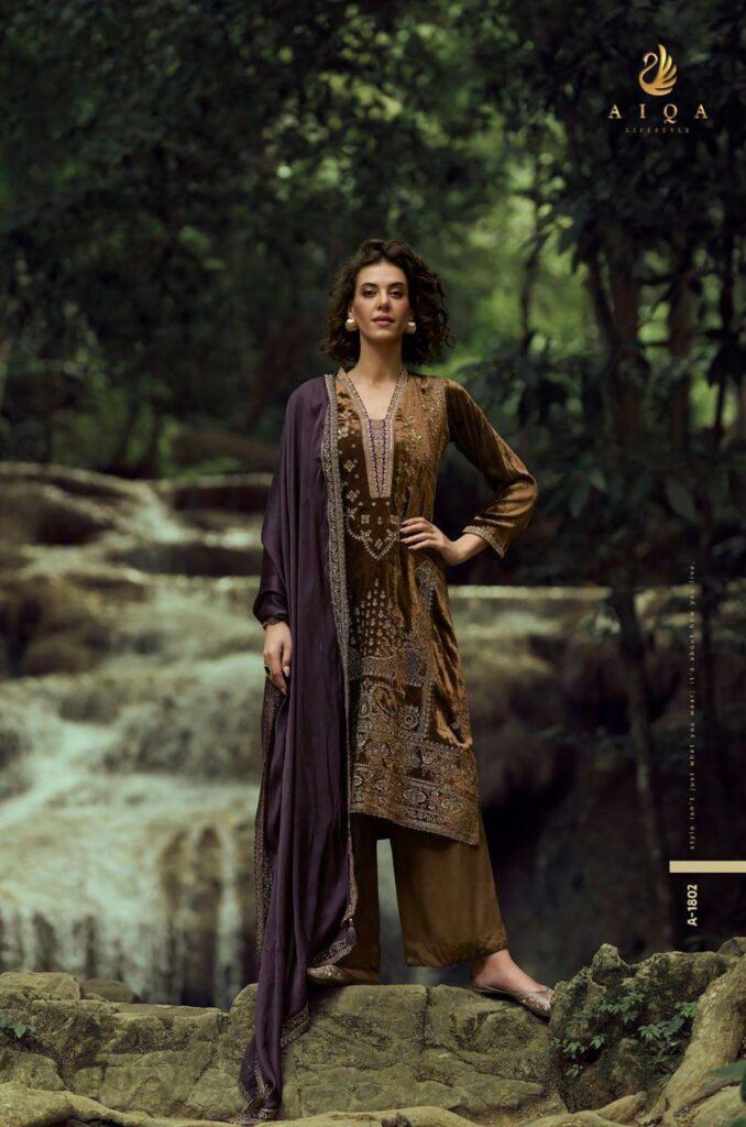 My Fashion Road Aiqa The Lady Of The Lake Latest Designer Velvet Partywear Dress | A – 1802