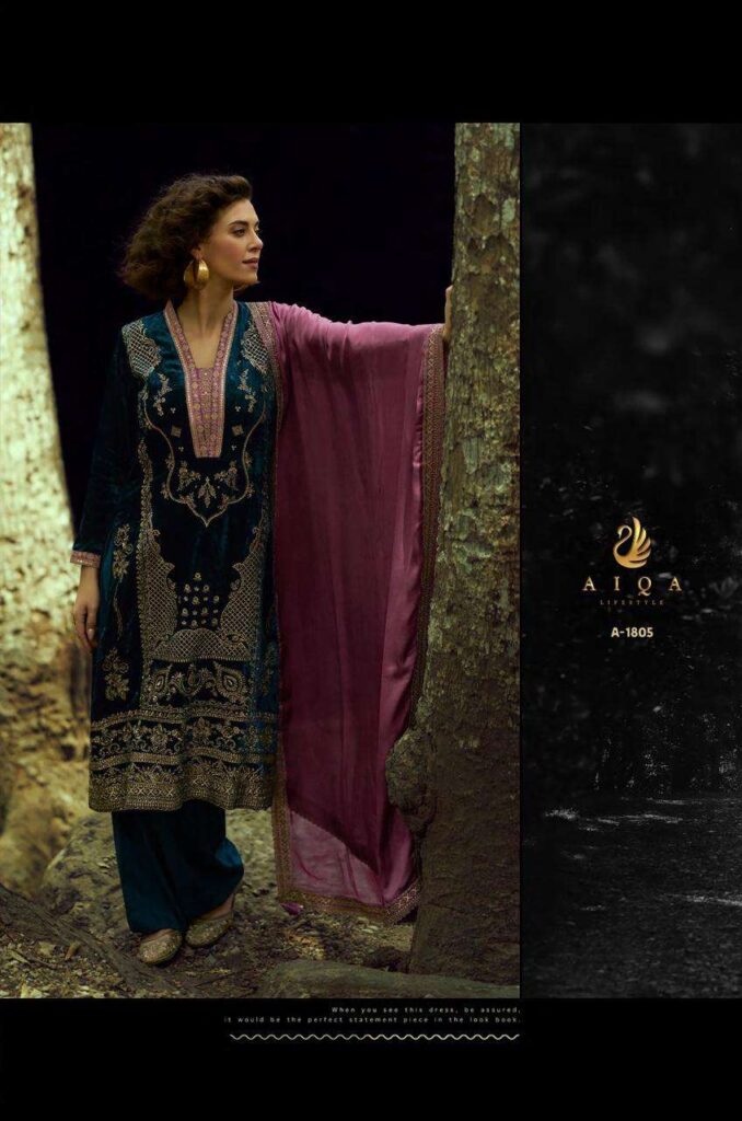 My Fashion Road Aiqa The Lady Of The Lake Latest Designer Velvet Partywear Dress | A – 1805