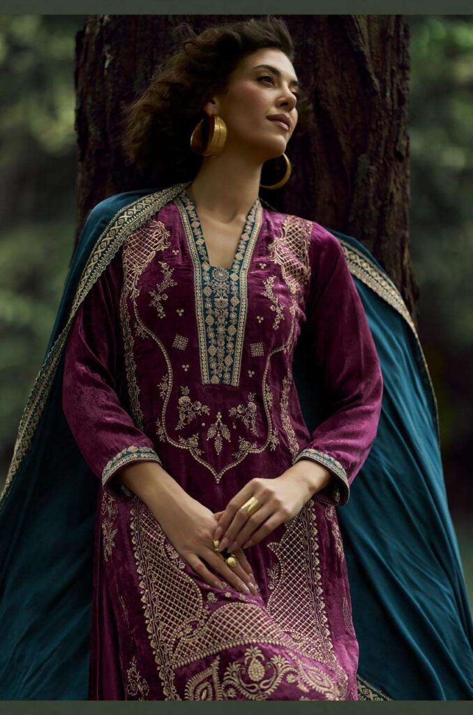 My Fashion Road Aiqa The Lady Of The Lake Latest Designer Velvet Partywear Dress | A – 1801