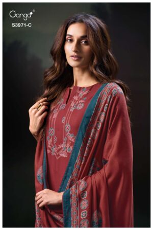My Fashion Road Ganga Fashion Evani Winter Wear Pure Wool Pashmina Suit | S3971-C