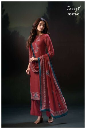 My Fashion Road Ganga Fashion Evani Winter Wear Pure Wool Pashmina Suit | S3971-C