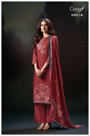 My Fashion Road Ganga Fashion Evani Winter Wear Pure Wool Pashmina Suit | S3971-B
