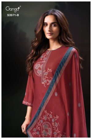My Fashion Road Ganga Fashion Evani Winter Wear Pure Wool Pashmina Suit | S3971-B