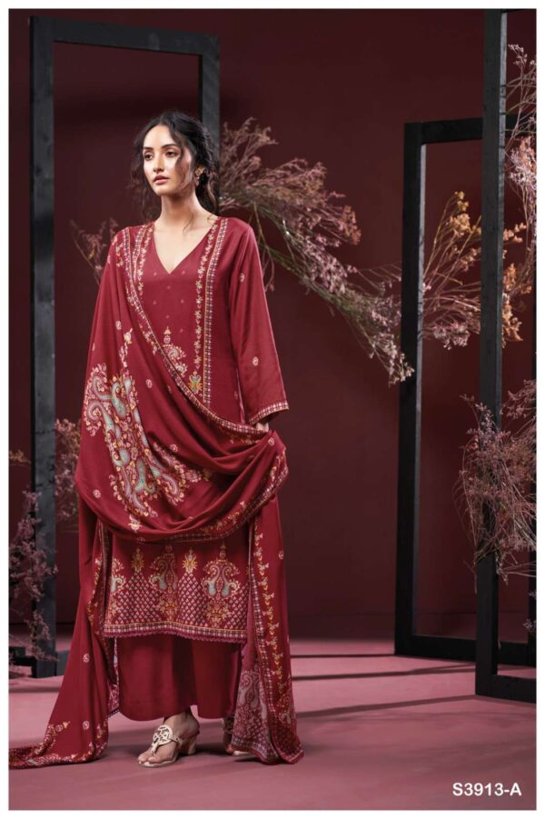My Fashion Road Ganga Fashion Gulnaz Pure Wool Pashmina Premium Winter Suit | S3913 – A