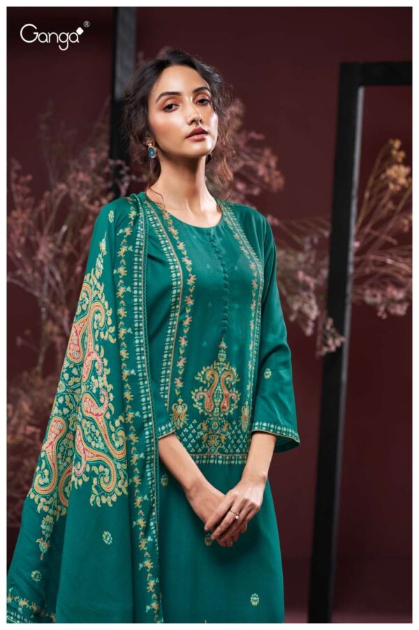 My Fashion Road Ganga Fashion Gulnaz Pure Wool Pashmina Premium Winter Suit | S3913 – B