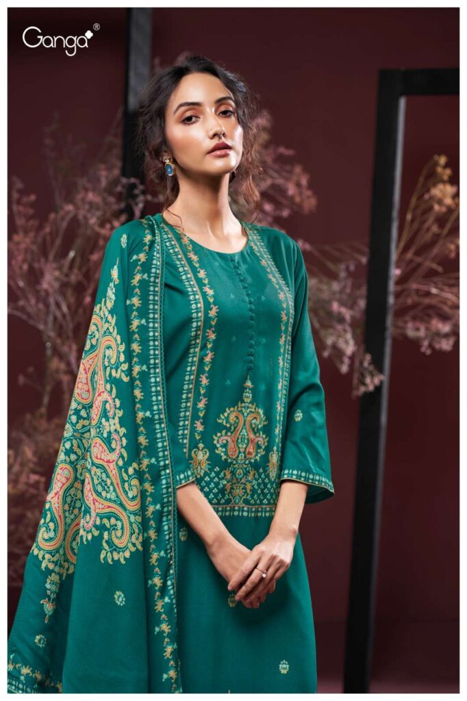 My Fashion Road Ganga Fashion Gulnaz Pure Wool Pashmina Premium Winter Suit | S3913 – B