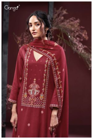 My Fashion Road Ganga Fashion Gulnaz Pure Wool Pashmina Premium Winter Suit | S3913 – A