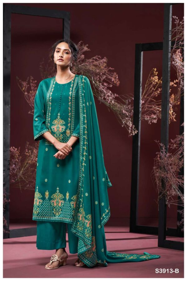 My Fashion Road Ganga Fashion Gulnaz Pure Wool Pashmina Premium Winter Suit | S3913 – B