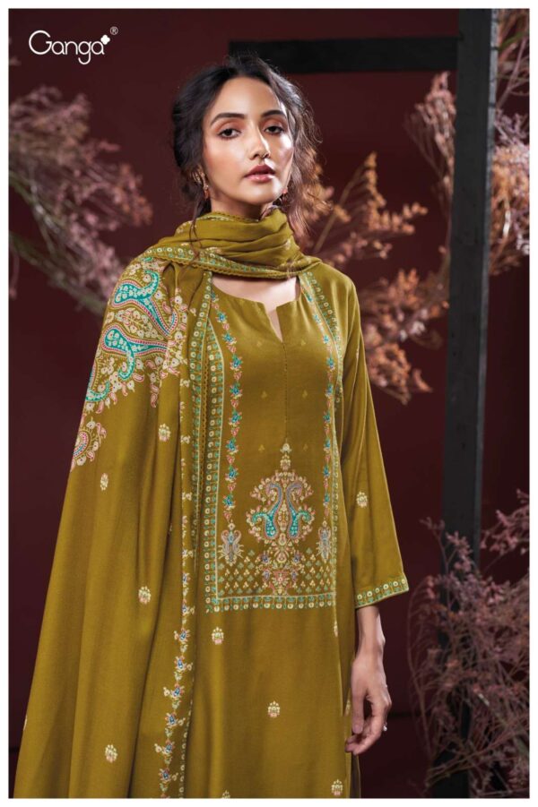 My Fashion Road Ganga Fashion Gulnaz Pure Wool Pashmina Premium Winter Suit | S3913 – C