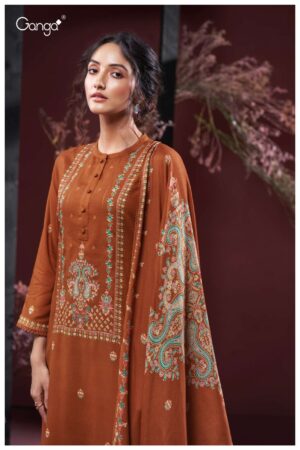 My Fashion Road Ganga Fashion Gulnaz Pure Wool Pashmina Premium Winter Suit | S3913 – D
