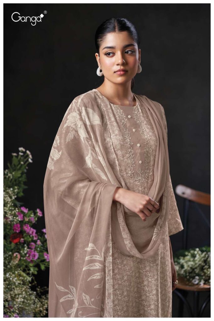 My Fashion Road Ganga Fashion Kaelani Printed Fancy Cotton Satin Suit | S3830-C