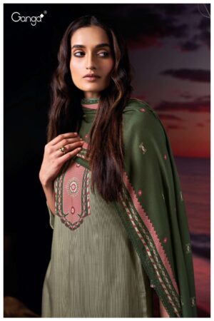 My Fashion Road Ganga Fashion Zarina Pure Wool Pashmina Winter Suit | S3882 – C