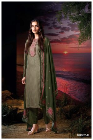 My Fashion Road Ganga Fashion Zarina Pure Wool Pashmina Winter Suit | S3882 – C
