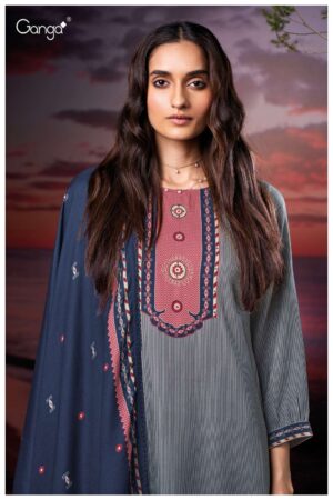 My Fashion Road Ganga Fashion Zarina Pure Wool Pashmina Winter Suit | S3882 – B