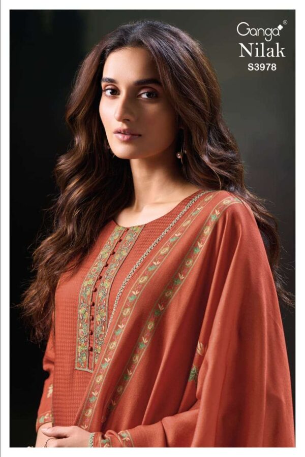 My Fashion Road Ganga Nilak Premium Pure Wool Pashmina With Embroidery Suit | S3978-C