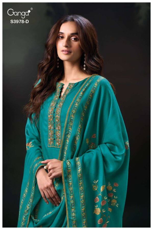 My Fashion Road Ganga Nilak Premium Pure Wool Pashmina With Embroidery Suit | S3978-D