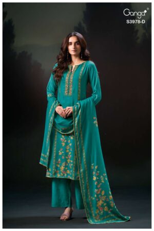 My Fashion Road Ganga Nilak Premium Pure Wool Pashmina With Embroidery Suit | S3978-D My Fashion Road Ganga Nilak Premium Pure Wool Pashmina With Embroidery Suit | S3978-D