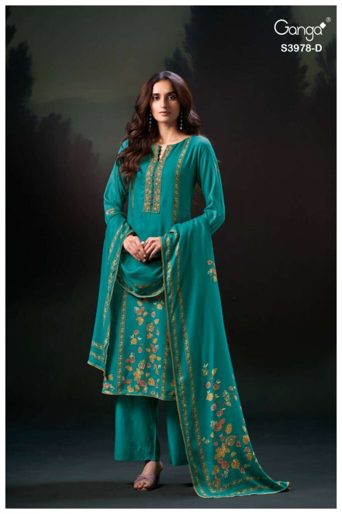 My Fashion Road Ganga Nilak Premium Pure Wool Pashmina With Embroidery Suit | S3978-D My Fashion Road Ganga Nilak Premium Pure Wool Pashmina With Embroidery Suit | S3978-D