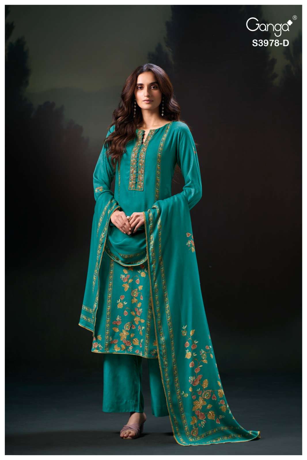 My Fashion Road Ganga Nilak Premium Pure Wool Pashmina With Embroidery Suit | S3978-D My Fashion Road Ganga Nilak Premium Pure Wool Pashmina With Embroidery Suit | S3978-D