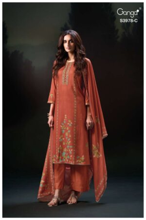 My Fashion Road Ganga Nilak Premium Pure Wool Pashmina With Embroidery Suit | S3978-C My Fashion Road Ganga Nilak Premium Pure Wool Pashmina With Embroidery Suit | S3978-C