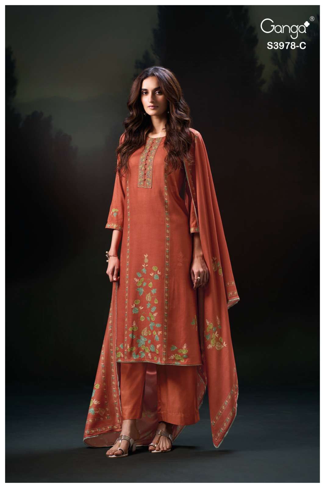 My Fashion Road Ganga Nilak Premium Pure Wool Pashmina With Embroidery Suit | S3978-C My Fashion Road Ganga Nilak Premium Pure Wool Pashmina With Embroidery Suit | S3978-C