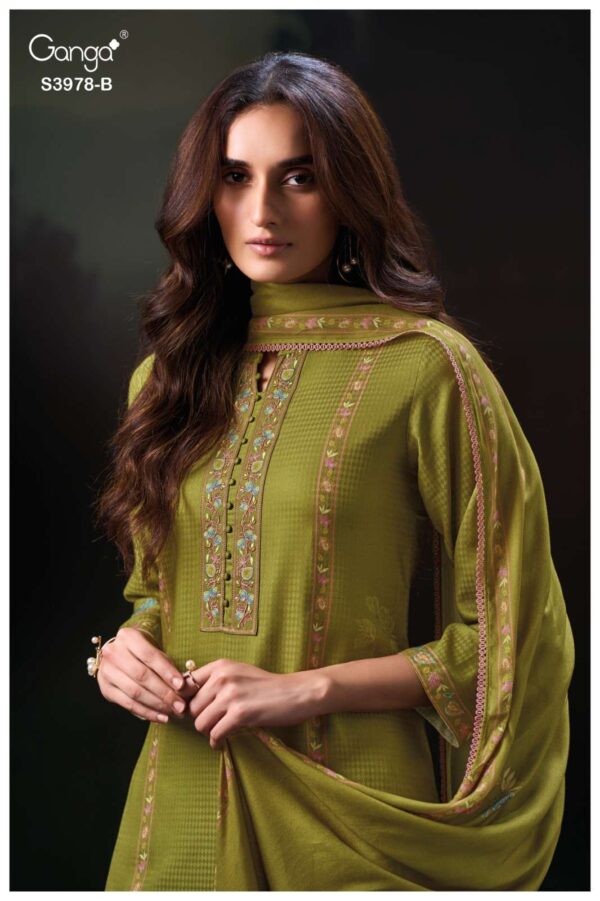 My Fashion Road Ganga Nilak Premium Pure Wool Pashmina With Embroidery Suit | S3978-B