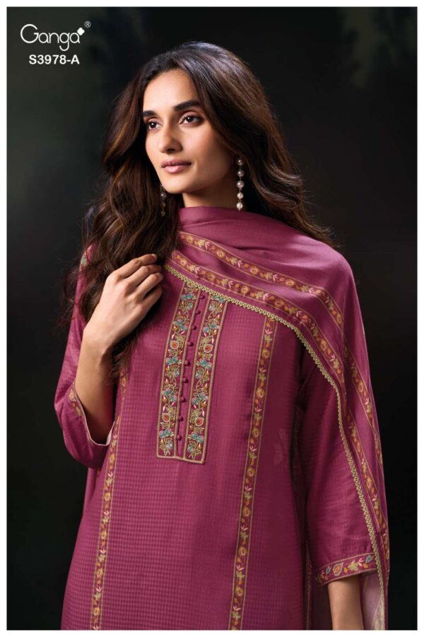 My Fashion Road Ganga Nilak Premium Pure Wool Pashmina With Embroidery Suit | S3978-A