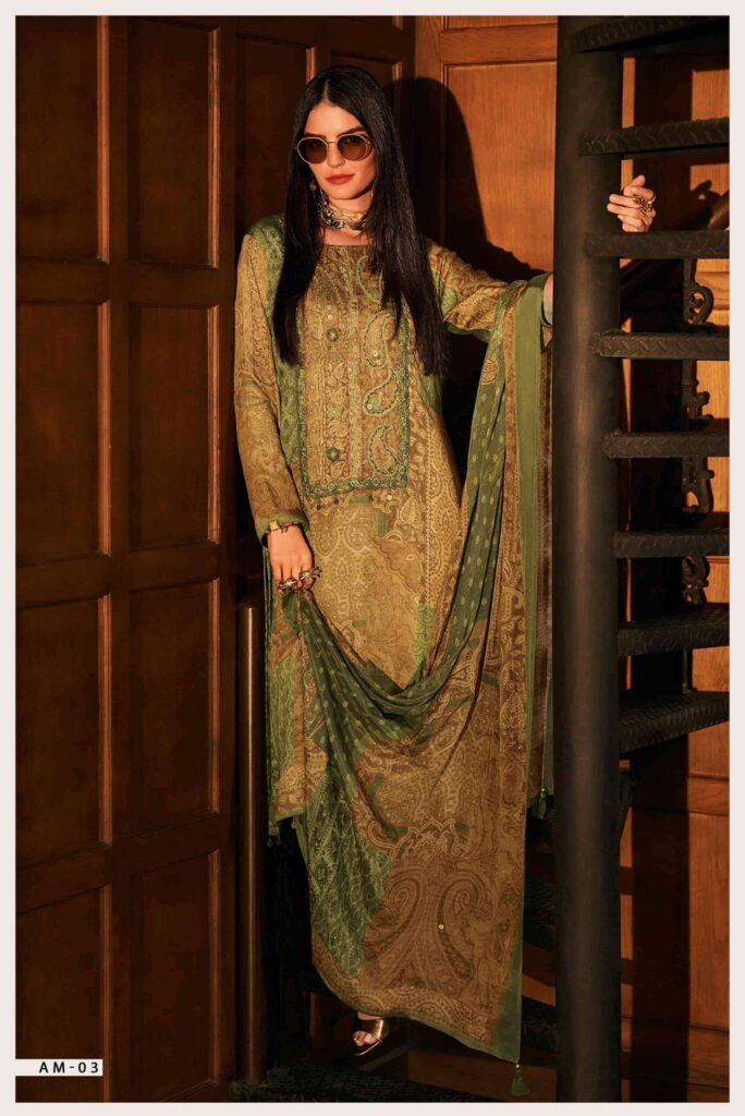 My Fashion Road Varsha Artisan Motifs Digital Printed Pashmina Satin Suit | AM-03