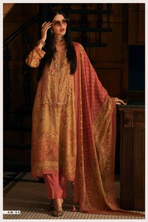 My Fashion Road Varsha Artisan Motifs Digital Printed Pashmina Satin Suit | AM-04