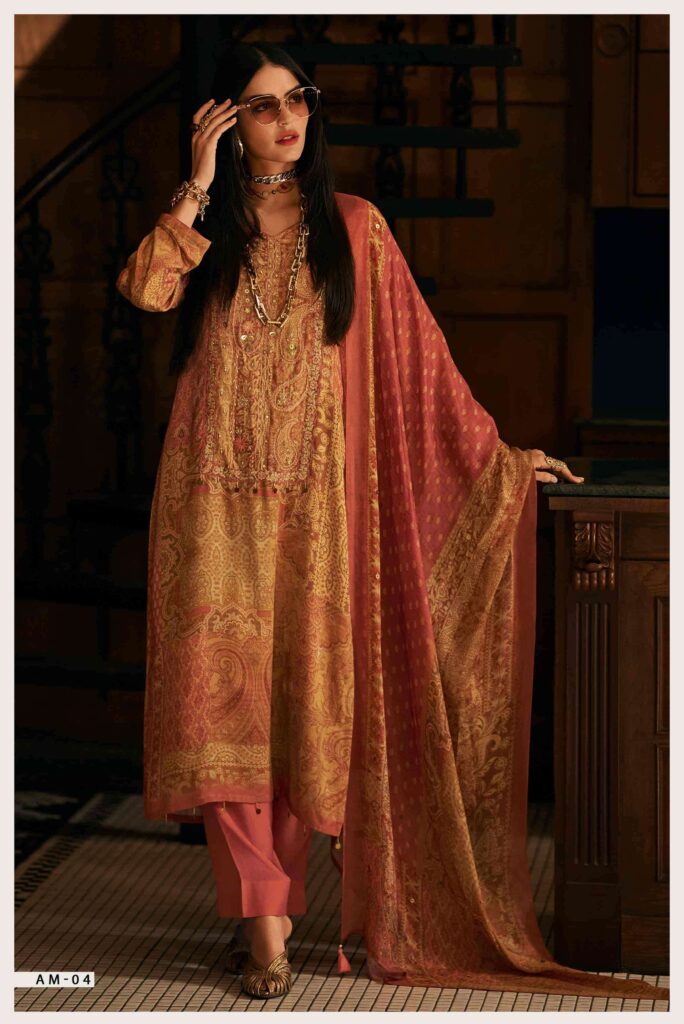 My Fashion Road Varsha Artisan Motifs Digital Printed Pashmina Satin Suit | AM-04