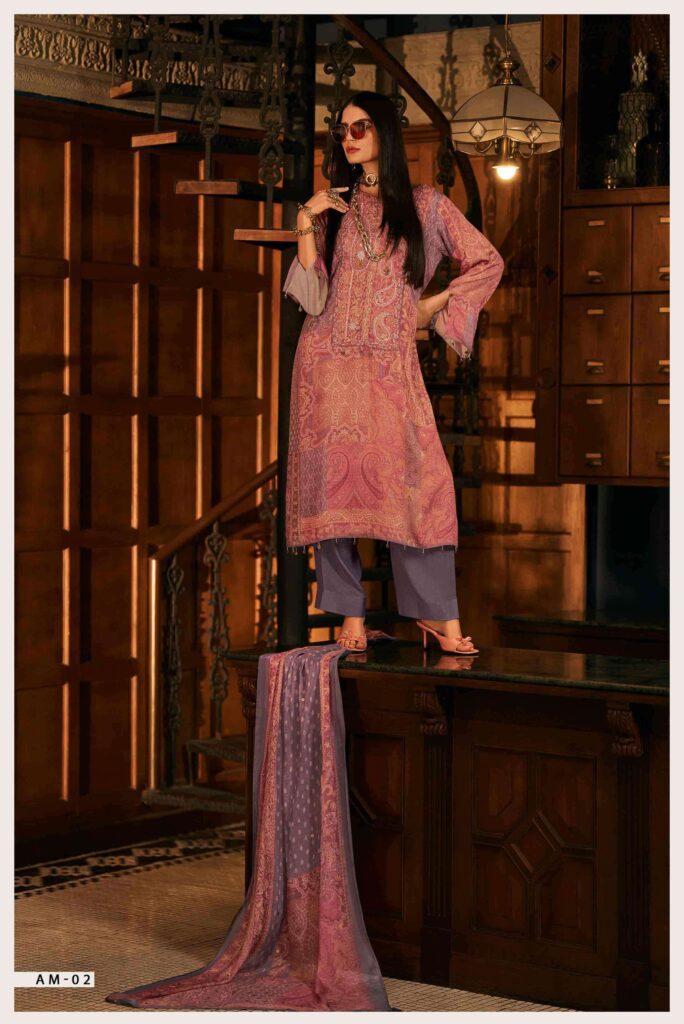 My Fashion Road Varsha Artisan Motifs Digital Printed Pashmina Satin Suit | AM-02