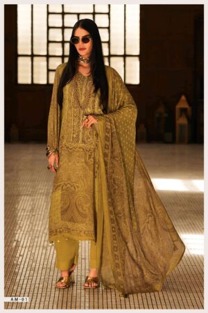 My Fashion Road Varsha Artisan Motifs Digital Printed Pashmina Satin Suit | AM-01