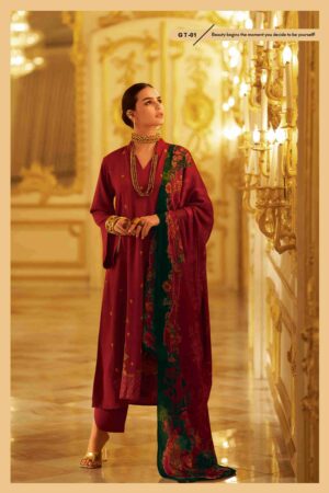 My Fashion Road Varsha Garnet Winter Collection Exclusive Pashmina Suit | GT – 01