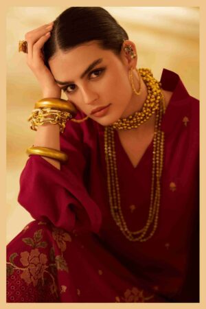 My Fashion Road Varsha Garnet Winter Collection Exclusive Pashmina Suit | GT – 01